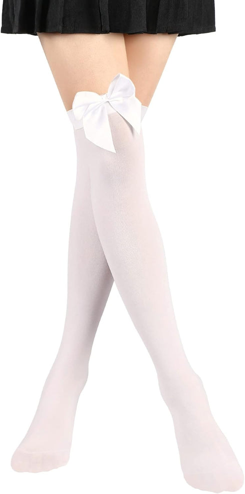 SATINIOR Satin Bow Stockings Women Opaque Thigh High Stockings Over Knee Long Stockings...
